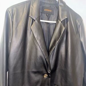 Ambiance Black Faux Leather Single-Button Blazer